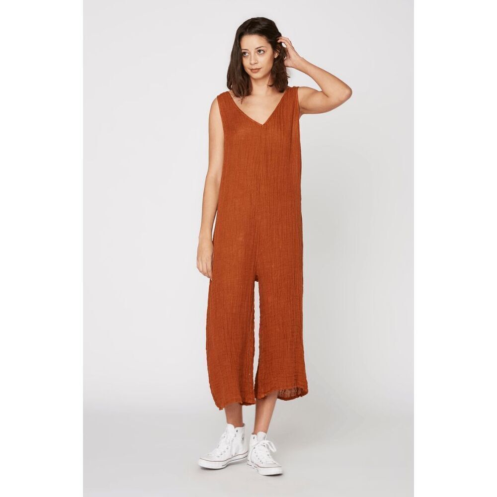Lacausa Maple Brown Rainbow Sleeveless Wide Leg Jumpsuit Women's Size XS